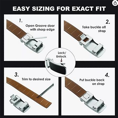 Roxoni Men's Genuine Leather Ratchet Belt No-Hole Buckle in Gift Box