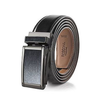 Roxoni Men's Genuine Leather Ratchet Belt No-Hole Buckle in Gift Box