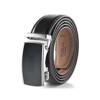 Roxoni Men's Genuine Leather Ratchet Belt No-Hole Buckle in Gift Box