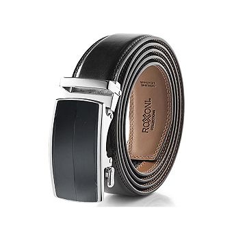 Roxoni Men's Genuine Leather Ratchet Belt No-Hole Buckle in Gift Box