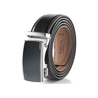 Roxoni Men's Genuine Leather Ratchet Belt No-Hole Buckle in Gift Box