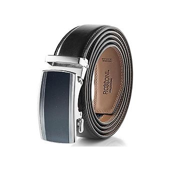 Roxoni Men's Genuine Leather Ratchet Belt No-Hole Buckle in Gift Box