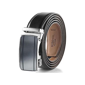 Roxoni Men's Genuine Leather Ratchet Belt No-Hole Buckle in Gift Box
