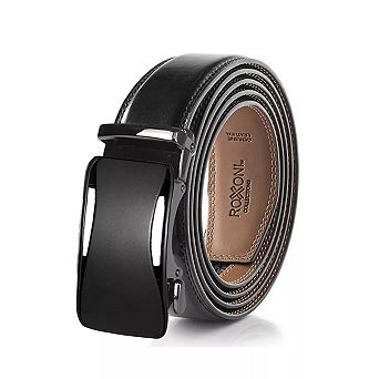 Roxoni Men's Genuine Leather Ratchet Belt No-Hole Buckle in Gift Box