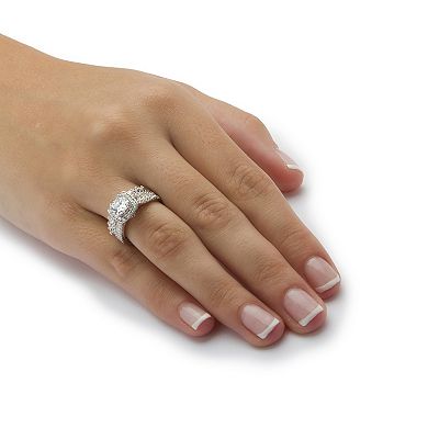2.62 TCW CZ 2-Piece Halo Bridal Ring Set in Platinum-plated Sterling Silver