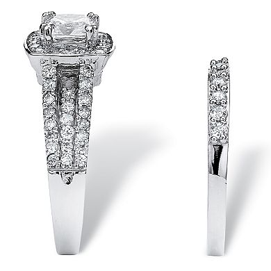 2.62 TCW CZ 2-Piece Halo Bridal Ring Set in Platinum-plated Sterling Silver