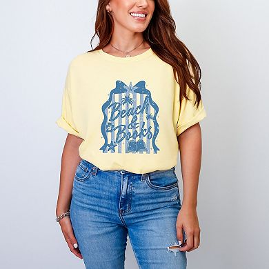 Beach & Books Blue - Women's Garment Dyed Graphic T-Shirt