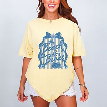 Beach & Books Blue - Women's Garment Dyed Graphic T-Shirt
