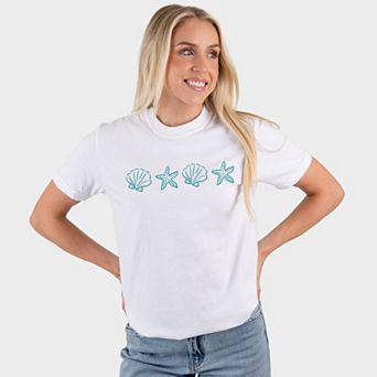 Embroidered Starfish and Shells - Women's Garment Dyed Graphic T-Shirt