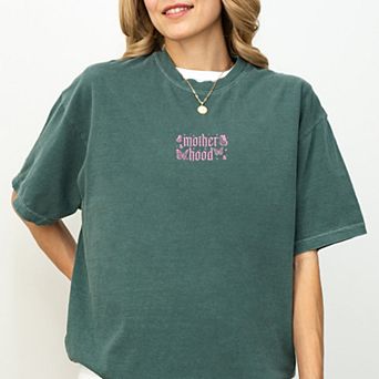 Embroidered Mother Hood Butterflies - Women's Garment Dyed Graphic T-Shirt