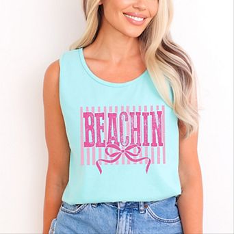 Beachin Coquette Stripes - Women's Garment Dyed Graphic Tank Top
