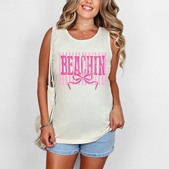 Beachin Coquette Stripes - Women's Garment Dyed Graphic Tank Top