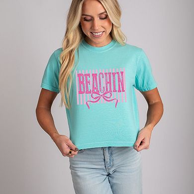 Beachin Coquette Stripes - Women's Boxy Crop Top Graphic T-Shirt