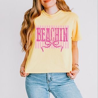 Beachin Coquette Stripes - Women's Boxy Crop Top Graphic T-Shirt