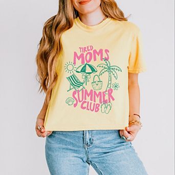 Tired Moms Summer Club - Women's Boxy Crop Top Graphic T-Shirt