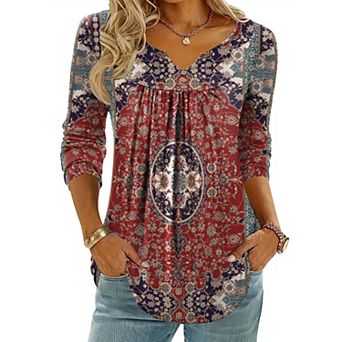 Zeagoo Women's V-Neck Long Style Blouses Dressy Casual for Beach Vacation and Business