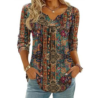 Zeagoo Women's V-Neck Long Style Blouses Dressy Casual for Beach Vacation and Business