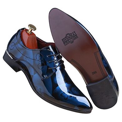 Men's Patent Dress Oxfords Pointed Toe Lace-Up Formal Shoes