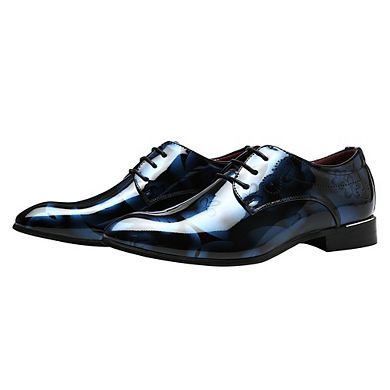 Men's Patent Dress Oxfords Pointed Toe Lace-Up Formal Shoes