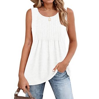 Zeagoo Women's Summer Pleated Crew Neck Floral Sleeveless Tank Tops Loose Flowy Boho Tunic Shirts