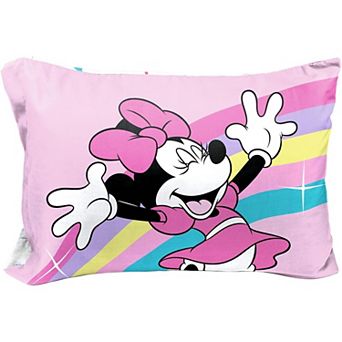 Minnie Mouse Rainbow Stripe Pillowcase - Soft, Reversible, Fun Design