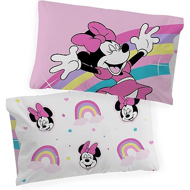 Minnie Mouse Rainbow Stripe Pillowcase - Soft, Reversible, Fun Design