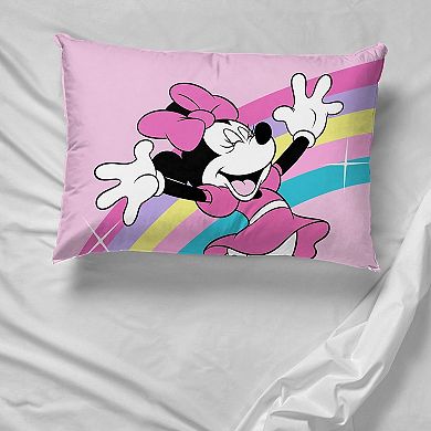Minnie Mouse Rainbow Stripe Pillowcase - Soft, Reversible, Fun Design