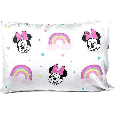 Minnie Mouse Rainbow Stripe Pillowcase - Soft, Reversible, Fun Design