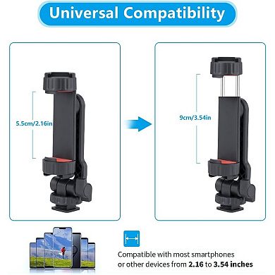 Phone Mount Holder ,Universal Adjustable Smartphone Clamp with Dual Cold Shoe Mounts