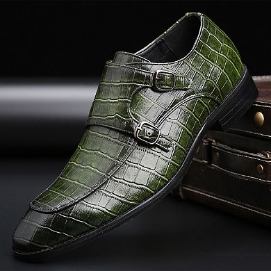 Men's Alligator-Embossed Formal Leather Shoes with Double Laces