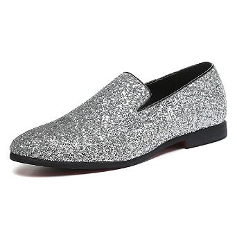 Men's Glitter Dress Loafers Pointed Toe Slip-On Formal Wedding Party Shoes