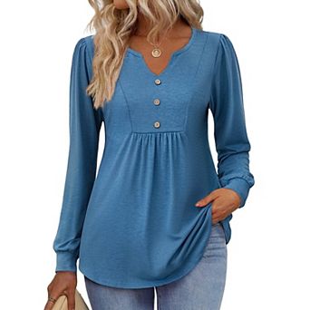 Zeagoo Women's Fall V Neck Button Blouse, Long Sleeve Pleated Floral Boho Tunic Tops