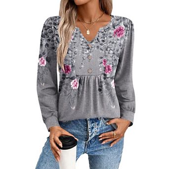 Zeagoo Women s Fall V Neck Button Blouse, Long Sleeve Pleated Boho Tunic Tops