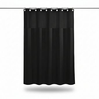 Textured Shower Curtain with Snap-in Liner Hotel Style 71x74 Inch Black
