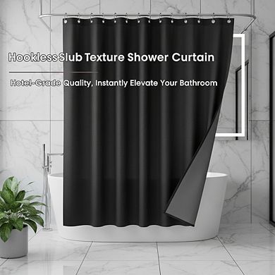 Textured Shower Curtain with Snap-in Liner Hotel Style 71x74 Inch Black