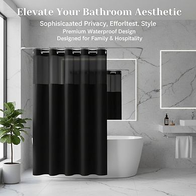 Textured Shower Curtain with Snap-in Liner Hotel Style 71x74 Inch Black