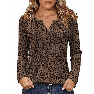 Zeagoo Women's Trendy Long Sleeve Pleated Boho Blouses Business Casual Work Tunic Tee Tops