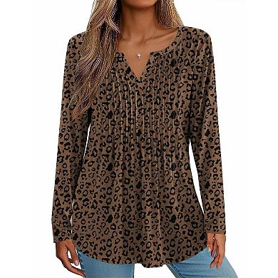 Zeagoo Women's Trendy Long Sleeve Pleated Boho Blouses Business Casual Work Tunic Tee Tops