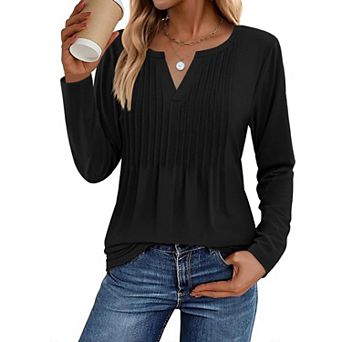 Zeagoo Women s Trendy Long Sleeve Pleated Boho Blouses Business Casual Work Tunic Tee Tops