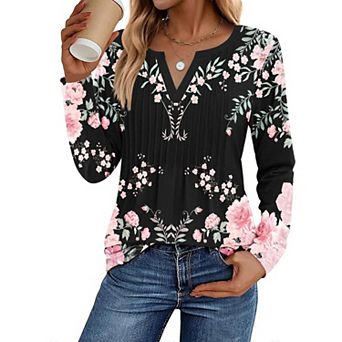 Zeagoo Women's Trendy Long Sleeve Pleated Boho Blouses Business Casual Work Tunic Tee Tops