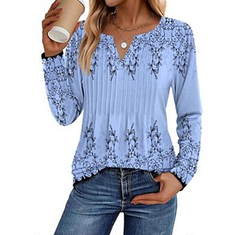 Zeagoo Women s Trendy Long Sleeve Pleated Boho Blouses Business Casual Work Tunic Tee Tops