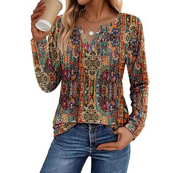 Zeagoo Women s Trendy Long Sleeve Pleated Boho Blouses Business Casual Work Tunic Tee Tops