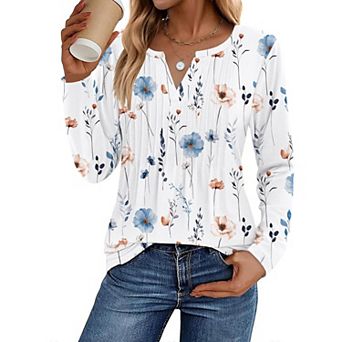Zeagoo Women's Trendy Long Sleeve Pleated Boho Blouses Business Casual Work Tunic Tee Tops