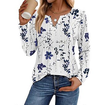 Zeagoo Women's Trendy Long Sleeve Pleated Boho Blouses Business Casual Work Tunic Tee Tops