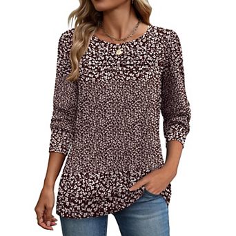 Zeagoo Women's Long Sleeve Crewneck Pleated Boho Tunic Tops Business Dressy Casual Blouses