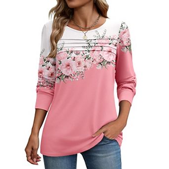 Zeagoo Women's Long Sleeve Crewneck Pleated Boho Tunic Tops Business Dressy Casual Blouses