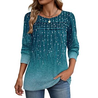 Zeagoo Women's Long Sleeve Crewneck Pleated Boho Tunic Tops Business Dressy Casual Blouses