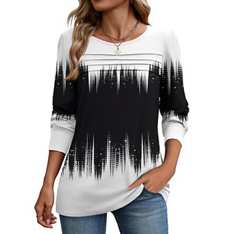 Zeagoo Women's Long Sleeve Crewneck Pleated Boho Tunic Tops Business Dressy Casual Blouses