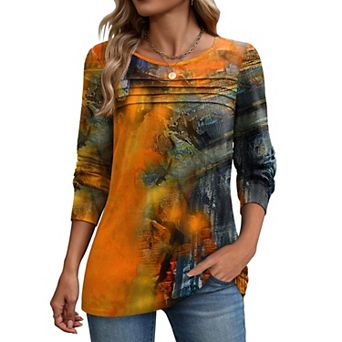 Zeagoo Women's Long Sleeve Crewneck Pleated Boho Tunic Tops Business Dressy Casual Blouses