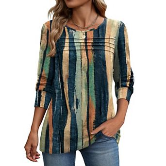 Zeagoo Women's Long Sleeve Crewneck Pleated Boho Tunic Tops Business Dressy Casual Blouses
